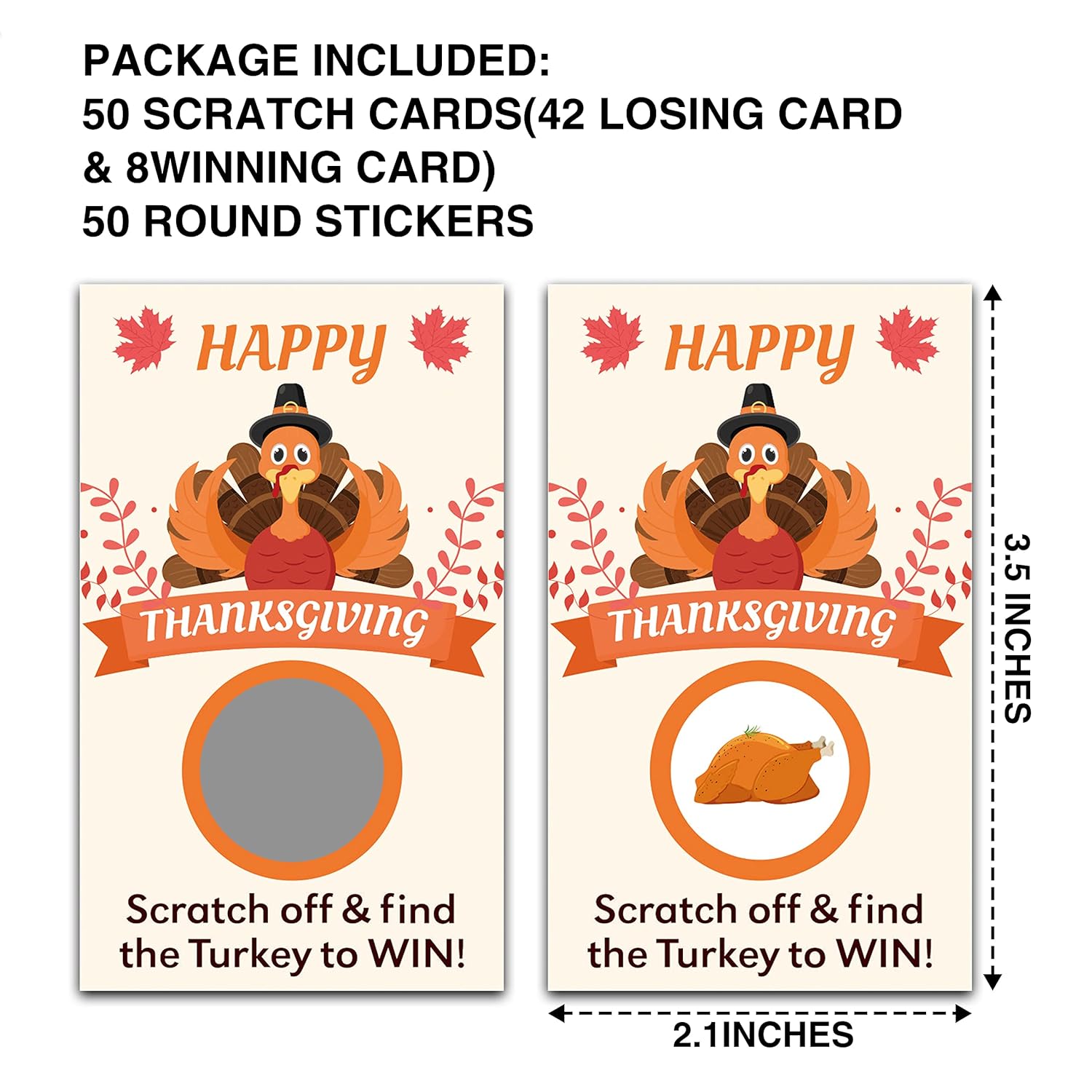 Happy Thanksgiving Scratch Off Game Cards - 50 Pack- Find The Turkey To Win -Thanksgiving Party Game For Adults Family Kids Fun Dinner Activities - A03