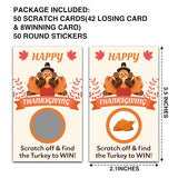 Happy Thanksgiving Scratch Off Game Cards - 50 Pack- Find The Turkey To Win -Thanksgiving Party Game For Adults Family Kids Fun Dinner Activities - A03