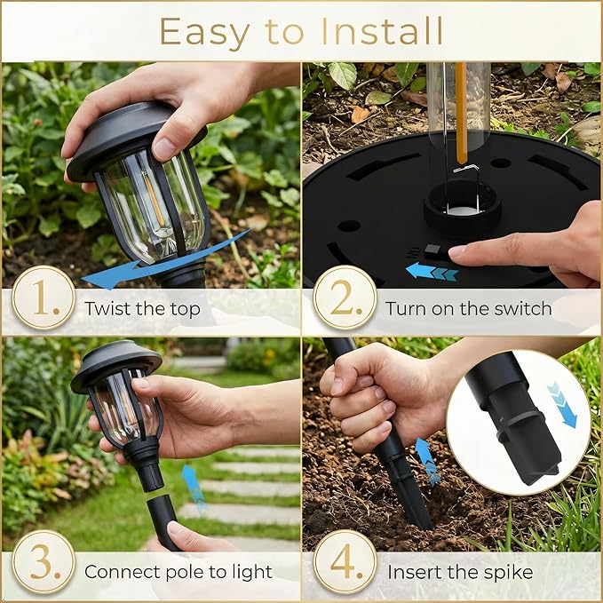 8 Pack Warm White Solar Pathway Lights Waterproof Auto On Off Garden Landscape Lights