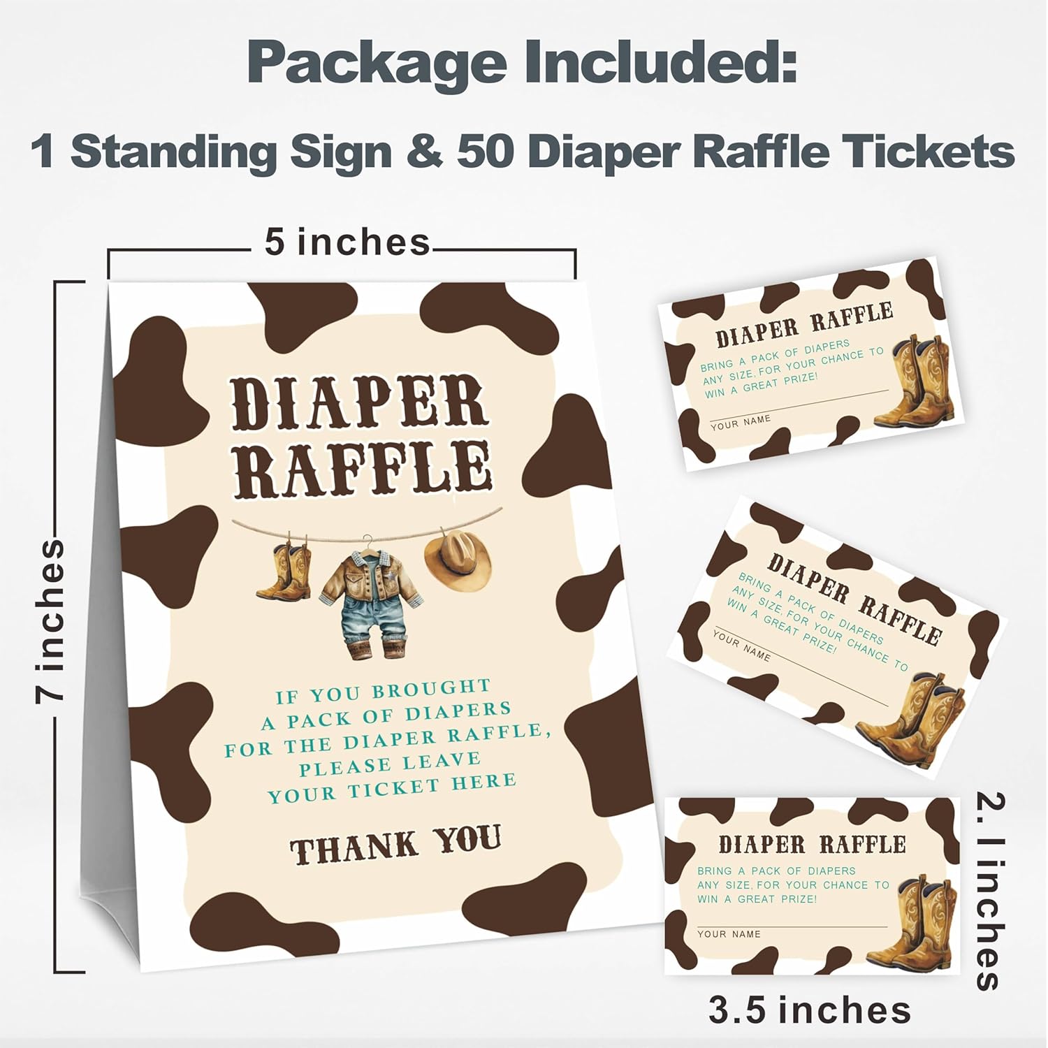 Baby Boy Diaper Raffle Game Kit For Baby Shower, Western Cowboy - 1 Standing Sign & 50 Tickets, Decorations For Baby Shower, Gender Reveal, Baby Announcement, Party Favor & Supplies - A08