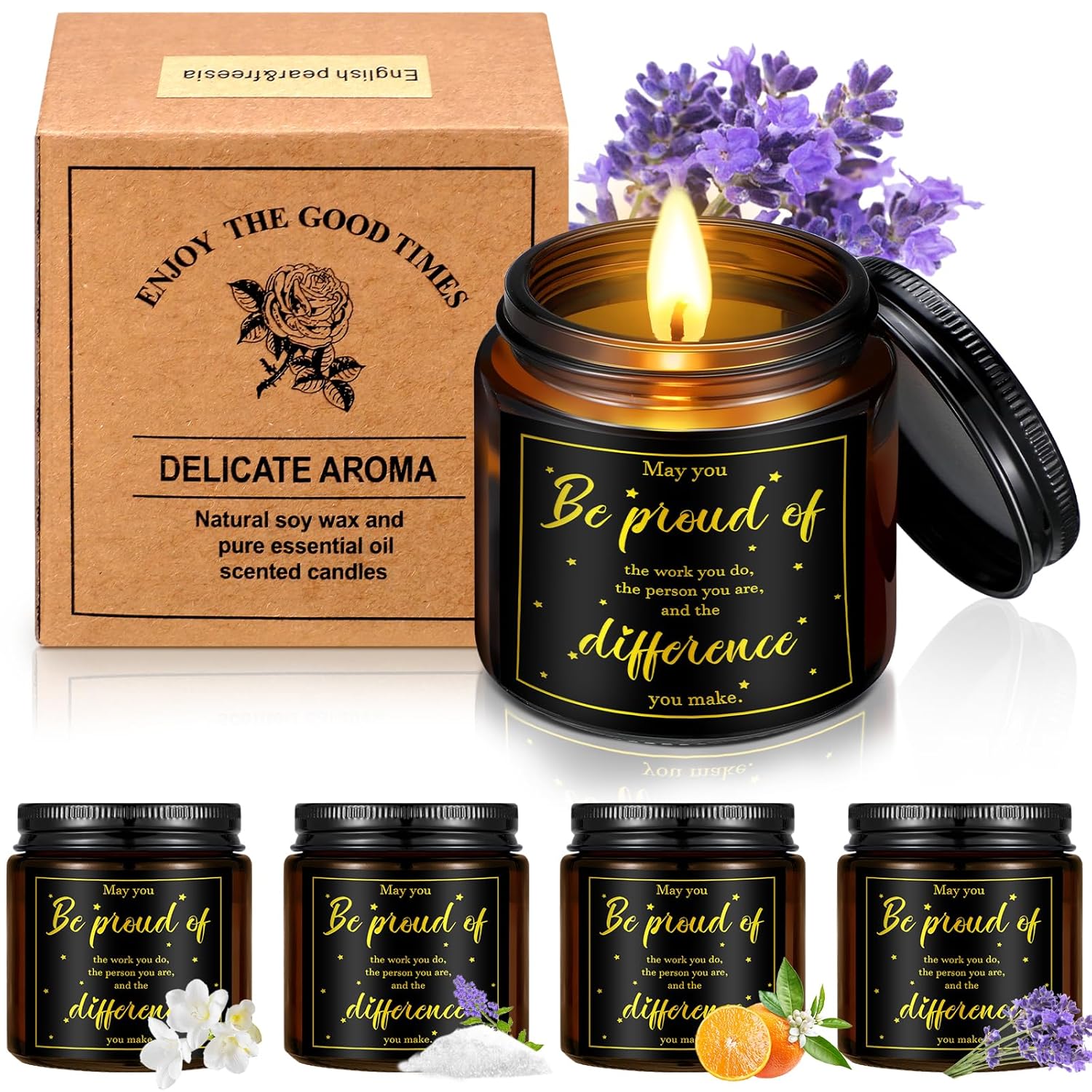 4 Pcs Thank You Fall Candles Set Scented Soy Inspirational Employee Appreciation Gifts 3.5 Oz Gratitude Jar Candles For Women Teacher Coworkers, 4 Fragrance