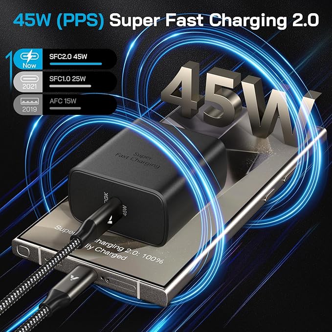 45W USB C Super Fast Charger with 10FT Type C Cable Fast Charging Block for Samsung Galaxy S26 S25 S24 S23 Tab S9