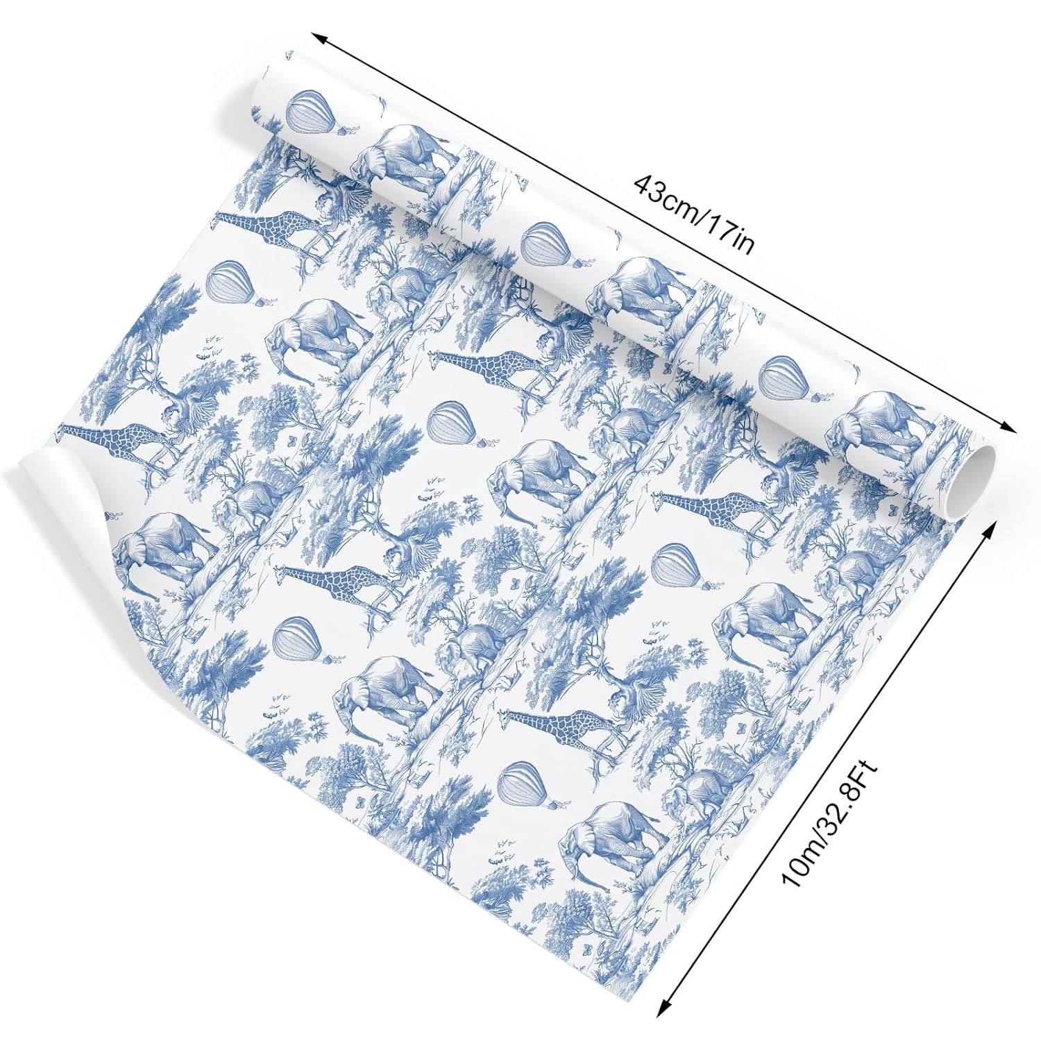 Blue And White Wrapping Paper -Mini Roll- 17 In X 32.8 Ft Jungle Animal Gift Wrap Paper For Holiday Birthday Baby Shower Party Wrapping Supplies