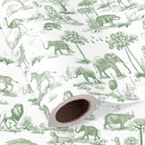 Green Toile Safari Wrapping Paper - Mini Roll - 17 Inch X 16.5 Feet - Green Jungle Animal Baby Shower Wrapping Paper For Kids Birthday, Baby Shower