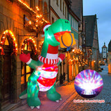 8Ft Christmas Inflatables Outdoor Decorations, Blow Up Yard Dinosaur Decoration With Christmas Hat & Gift Box, Built-In