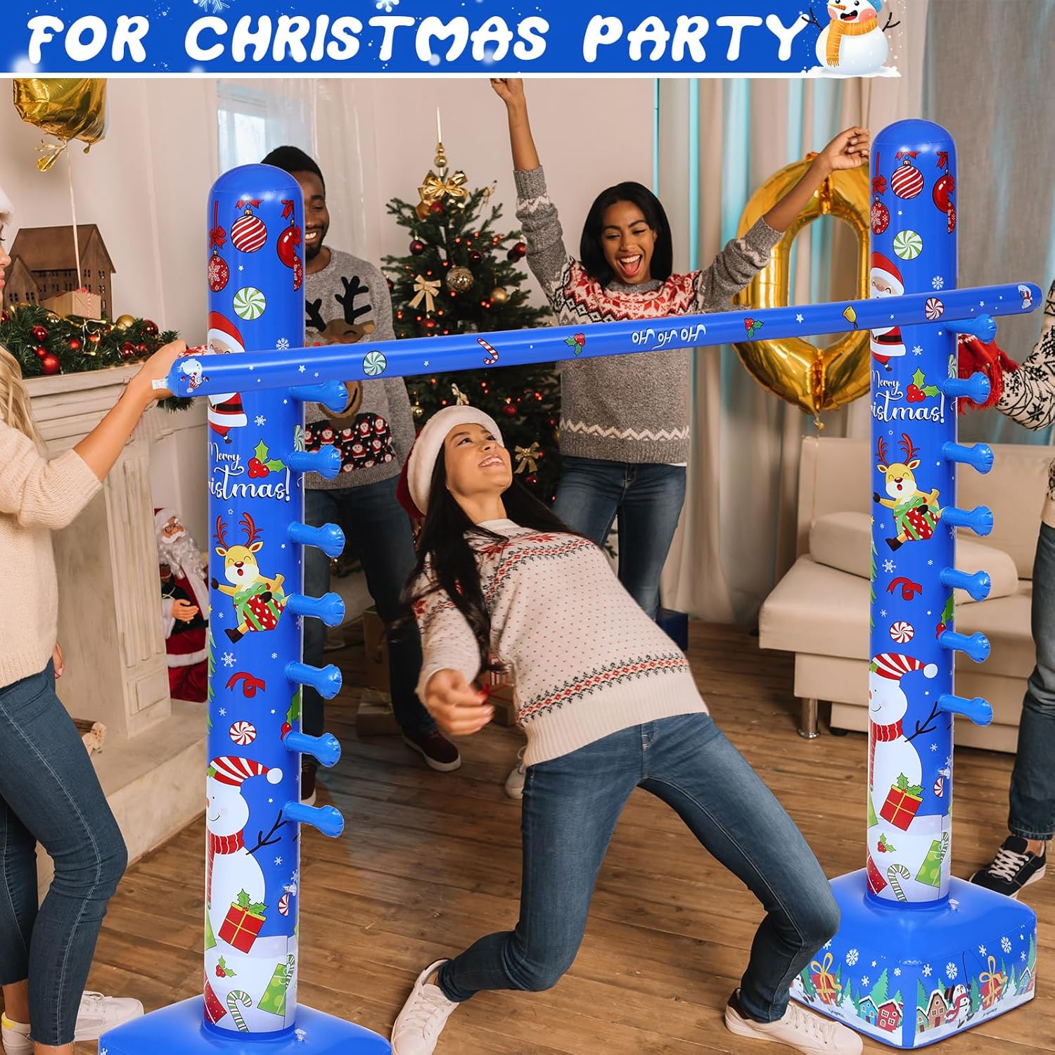 2 Pack Christmas Inflatable Limbo Party Game 59 In Santa Xmas Tree Indoor Outdoor Family Party Favor Easy Setup For Birthday Backyard Picnic Winter Holiday Decor (Snowman)