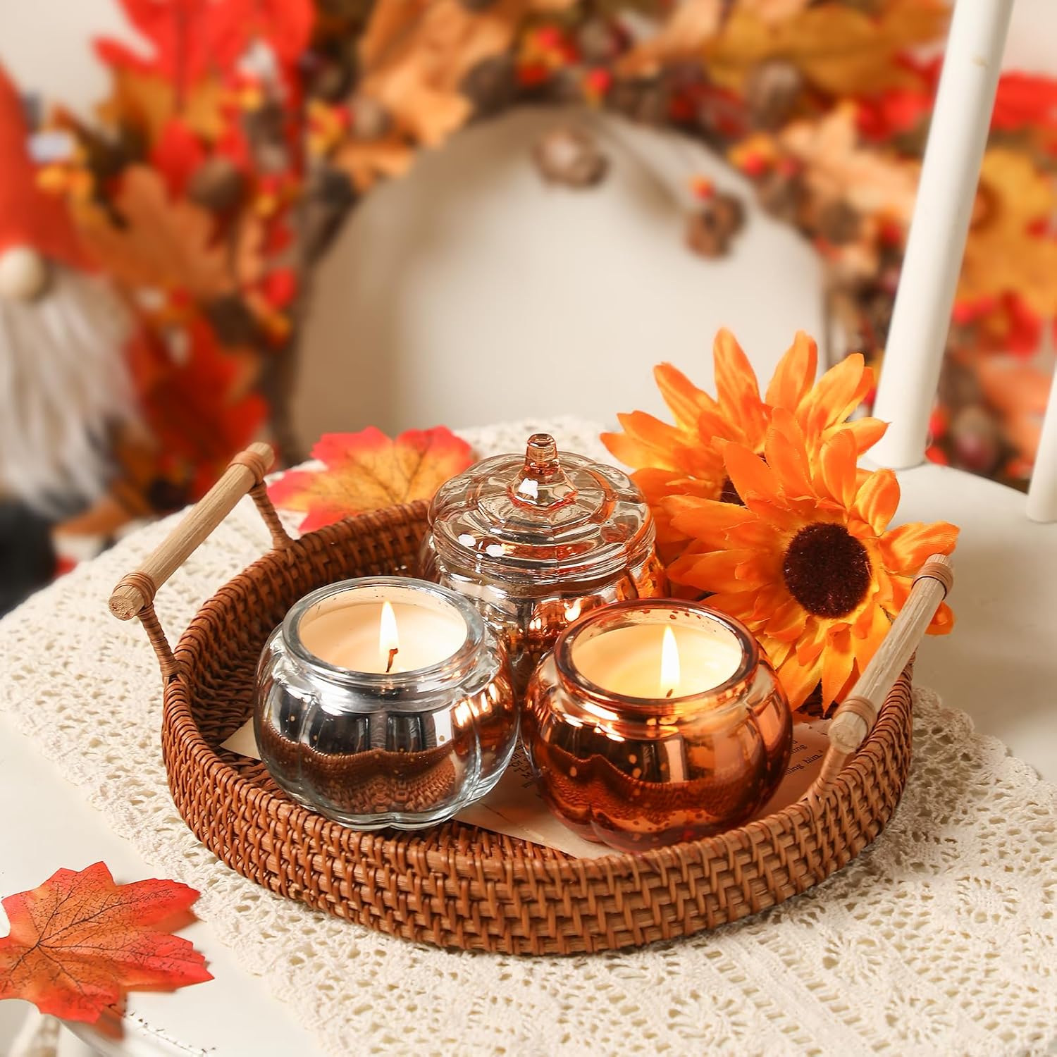 Thanksgiving Pumpkin Shaped Candle, Pumpkin Spice Scented Candle Gift Set For Fall, Autumn Farmhouse Decoration Halloween 3X4.5Oz