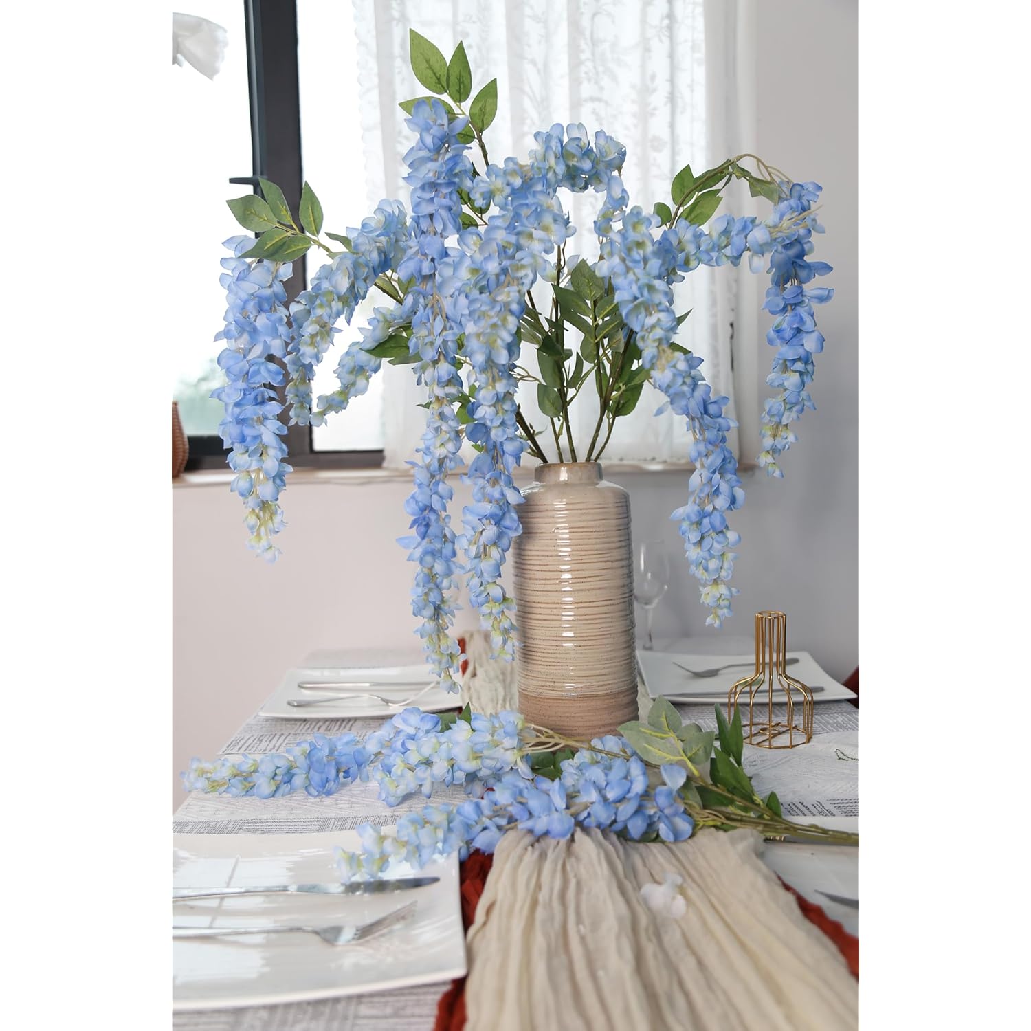 3.9Ft Wisteria Artificial Flowers, 4Pcs Wisteria Hanging Flowers, Silk Blue Flower With Long Stem For Tall Vase Filling Wedding Wall Backdrop Centerpieces Home Decoration (Blue)
