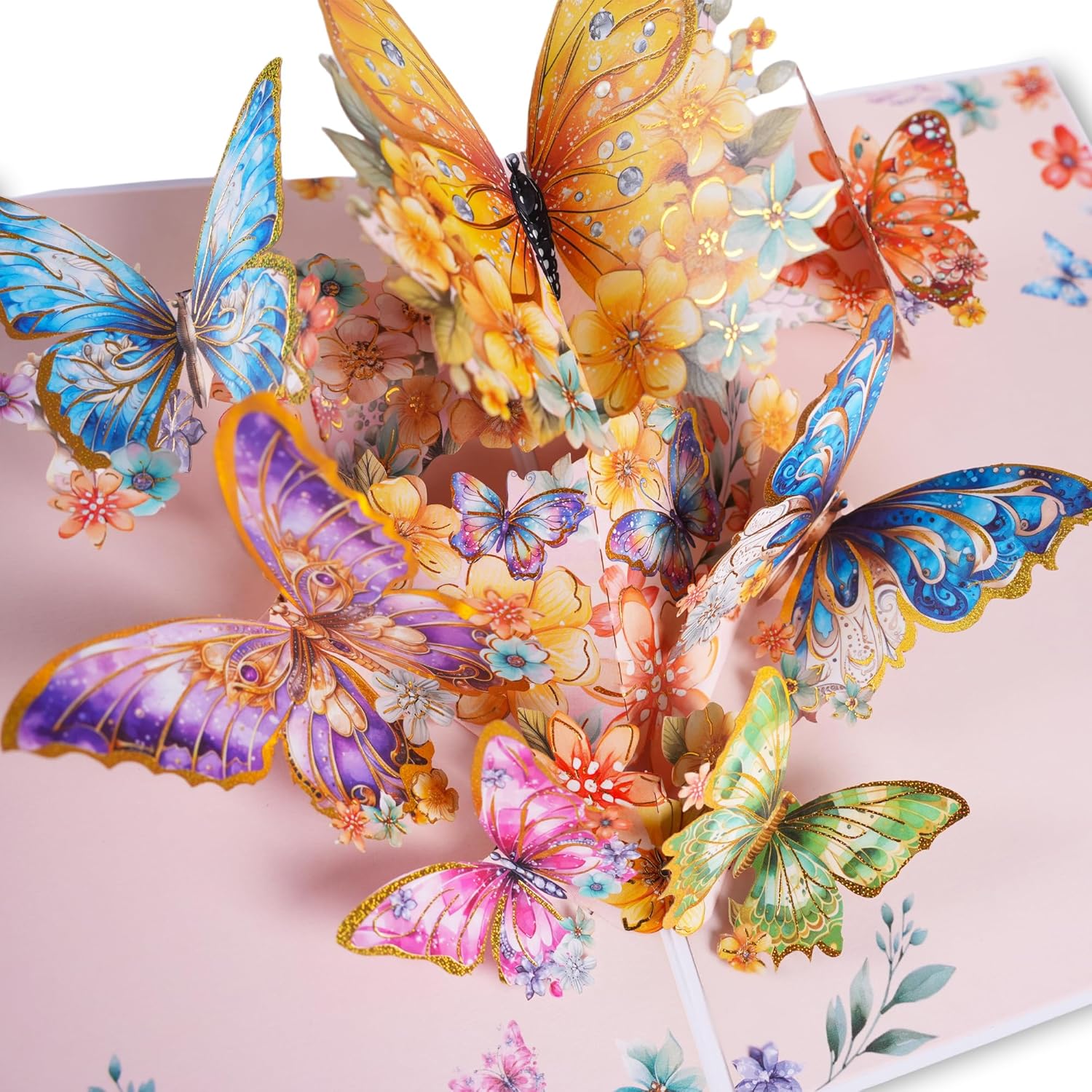 3D Bouquet Butterflys Orange Pop Up Thank You Card, Teacher Appreciation Card, Handmade Flowers Box Greeting Cards With Note And Envelope For New Year Anniversary