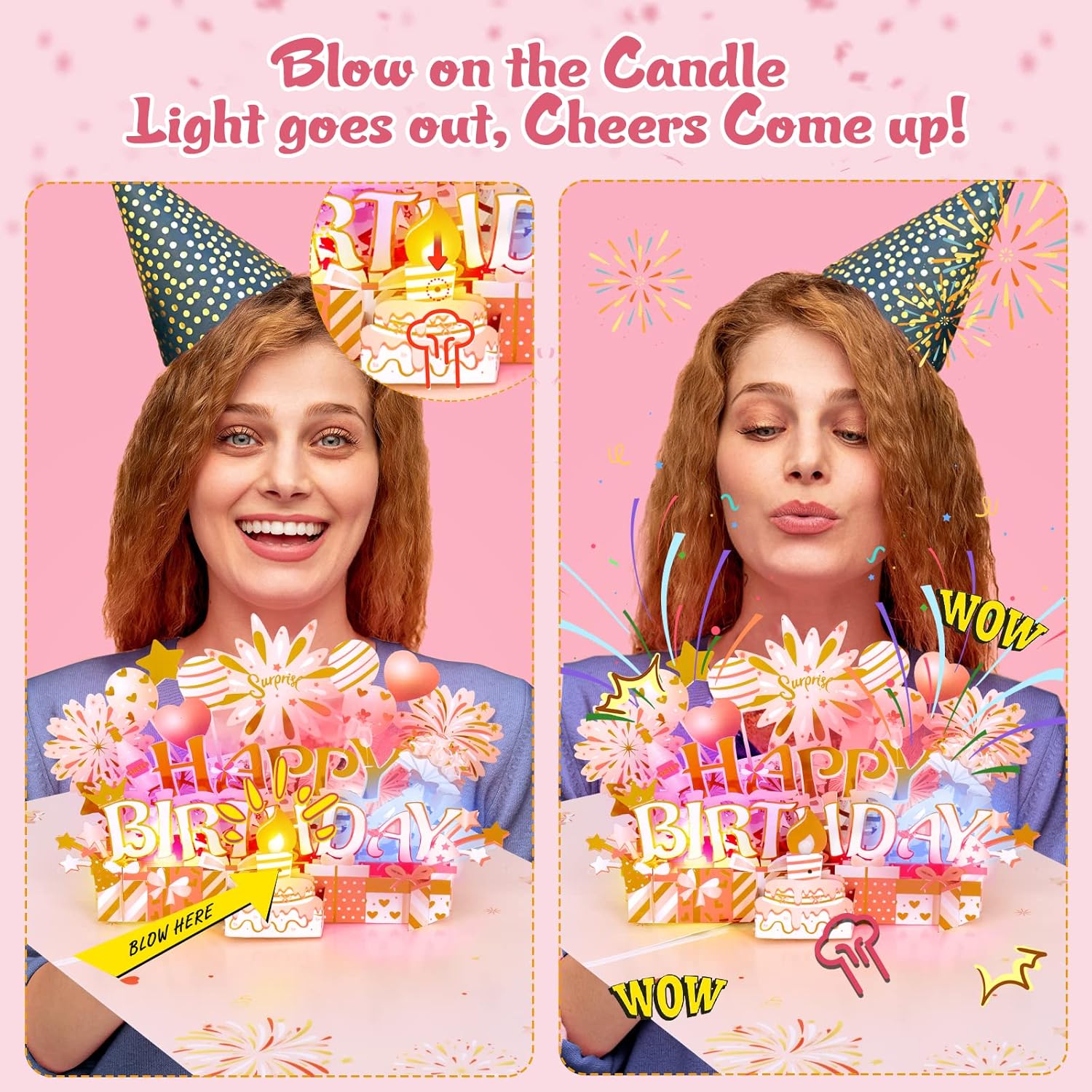 Birthday Cards For Women Pop Up Happy Birthday Card Blowable Led Candle Light And Music Birthday Gifts For Women Mom Wife Grandma Rose Gold