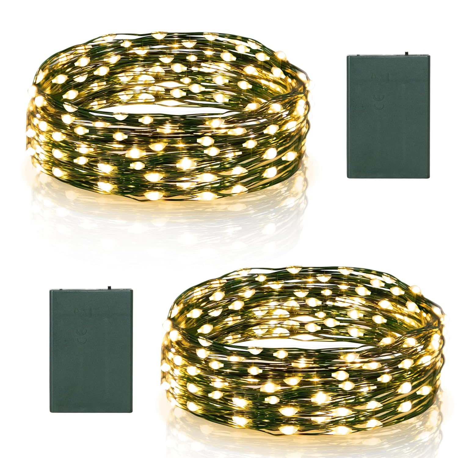 2 Pack Timer Fairy Lights Battery Operated, 16.4Ft 50 Led Dark Green Wire Micro Starry Twinkle Light With Auto Waterproo