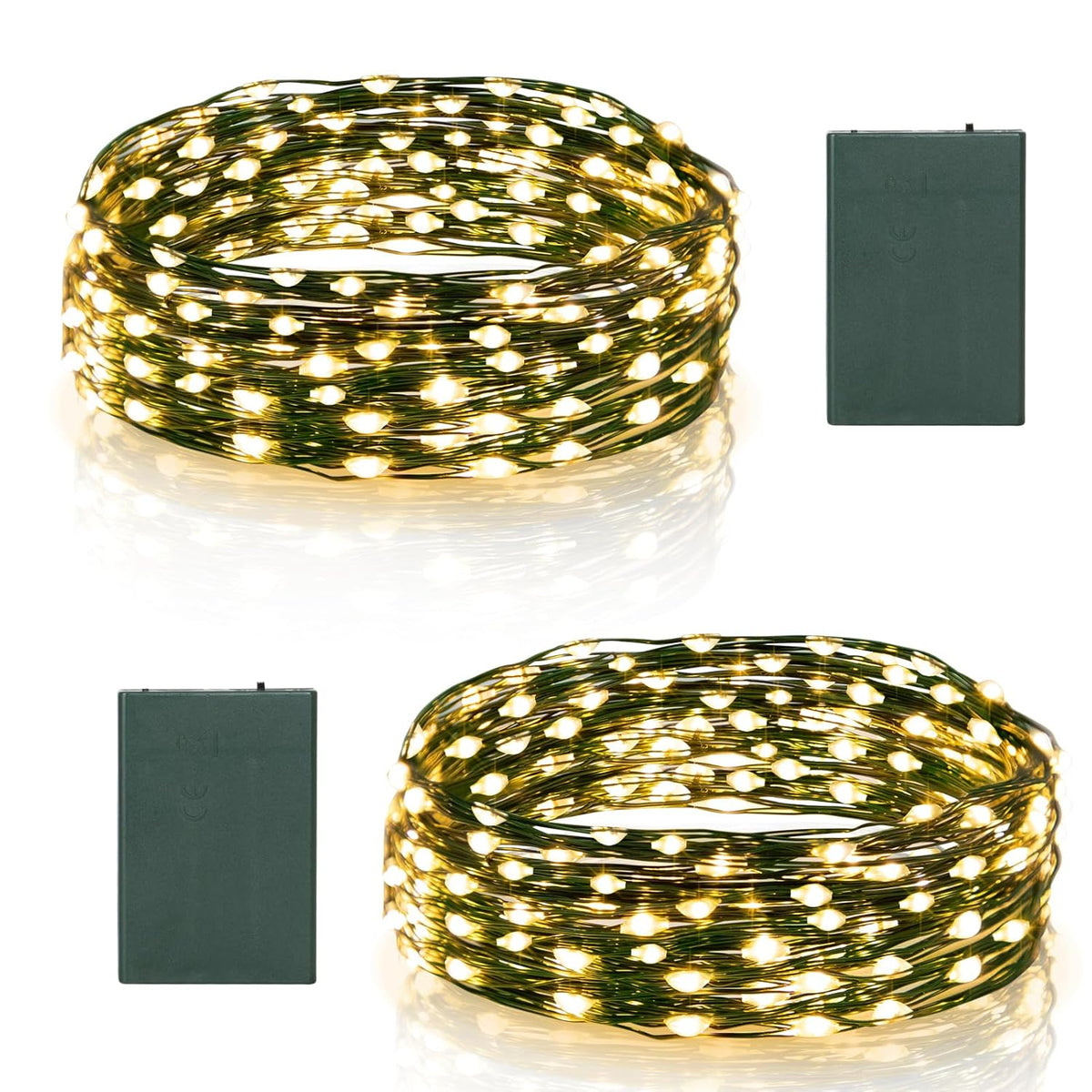 2 Pack Timer Fairy Lights Battery Operated, 16.4Ft 50 Led Dark Green Wire Micro Starry Twinkle Light With Auto Waterproo