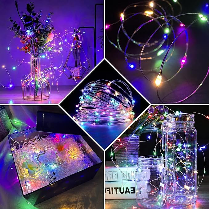 8 Pack Fairy Lights Battery Operated 7FT 20 LED Rainbow Pastel String Lights 3 Modes Waterproof Firefly Lights for Mason Jars Wedding Party Decor
