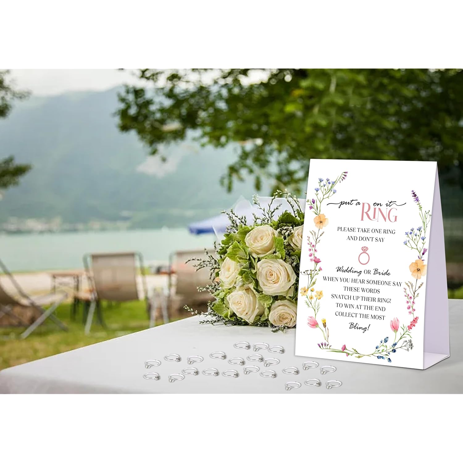 Boho Wildflowers Don'T Say Bride Or Wedding Game, Put A Ring On It Bridal Shower Game With 50 Fake Rings, Bridal Shower Decorations, Wedding Shower Or Bachelorette Party Supplies - 11