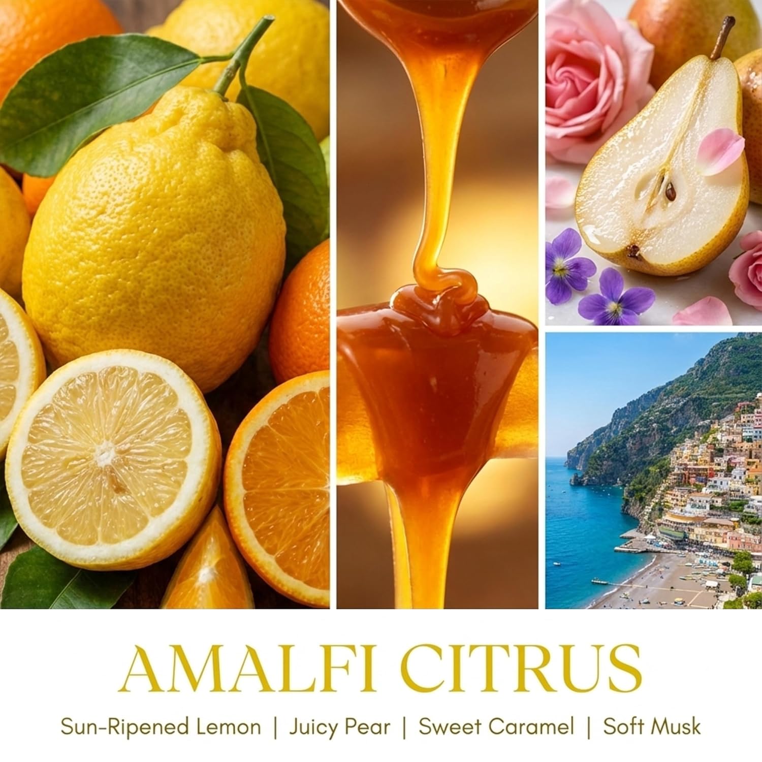 Homelights Scented Candles | Large Jar 34 Oz Natural Soy Candle | 130 Hrs Long-Lasting With 3 Wicks | Eclectic Mixed Styles Home Decor | Gifts For Mom & Women, Amalfi Citrus