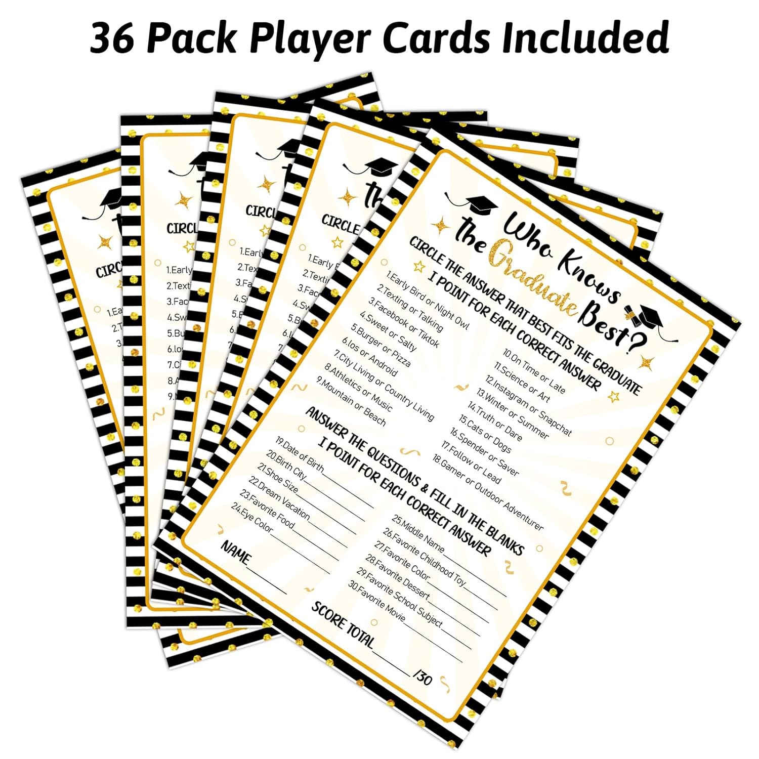 36 Sheets Graduation Party Game Cards Bulk Who Knows Graduate Best Game Cards Class Of 2026 Graduation Party Games Senior High School College Congrats Grad Parties Favor Activities