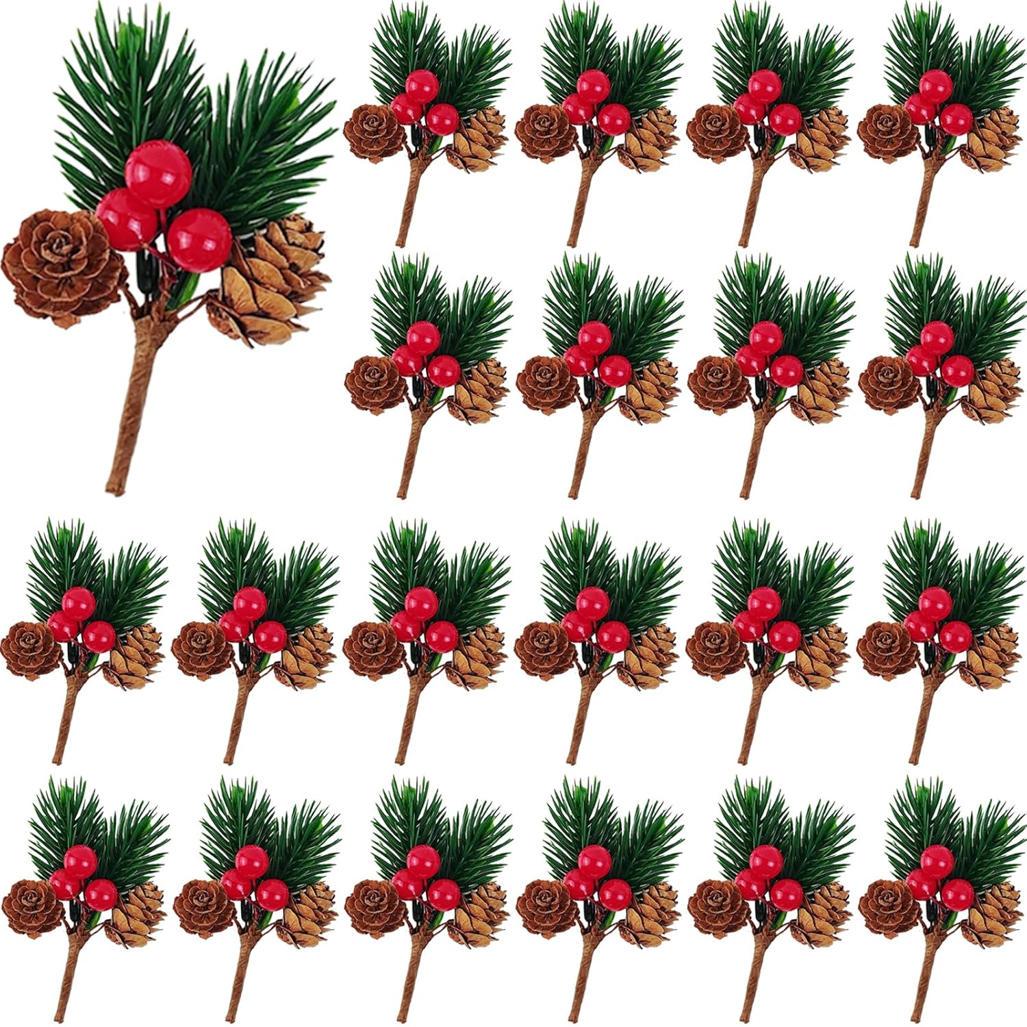 30Pcs Christmas Floral Picks, Pine Cone Holly Berry Stems For Crafts, Artificial Christmas Picks And Sprays, Red Berry Branches Greenery For Christmas Home Decor, Garland, Wreath