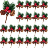 30Pcs Christmas Floral Picks, Pine Cone Holly Berry Stems For Crafts, Artificial Christmas Picks And Sprays, Red Berry Branches Greenery For Christmas Home Decor, Garland, Wreath