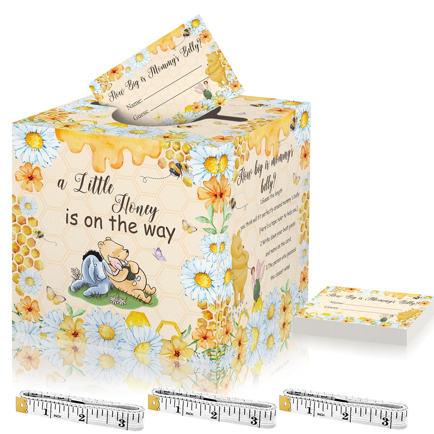 How Big Is Mommy'S Belly Game, Winnie Baby Shower Games, Baby Shower Game With Box And 50 Guessing Cards, Gender Reveal Party Favor, Baby Shower Honey Decorations For Newborn