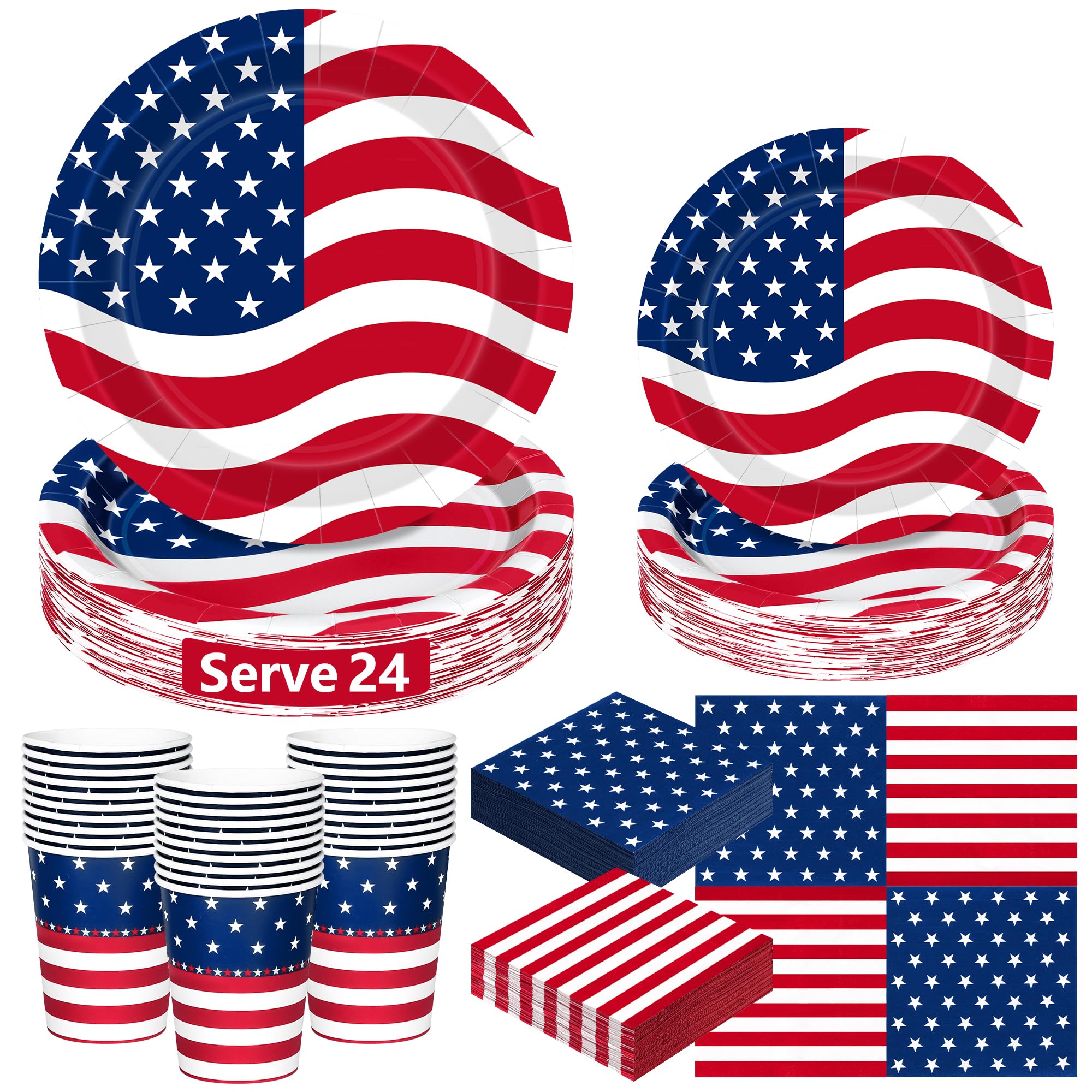 96Pcs 4th of July Plates and Napkins Sets, Paper Independence Day Decor