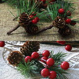 20Pcs Artificial Pine Picks Christmas Simulation Pine Needle Small Berries Pinecones For Flower Arrangements Wreaths Wedding Garden Xmas Tree Decorations (Red)