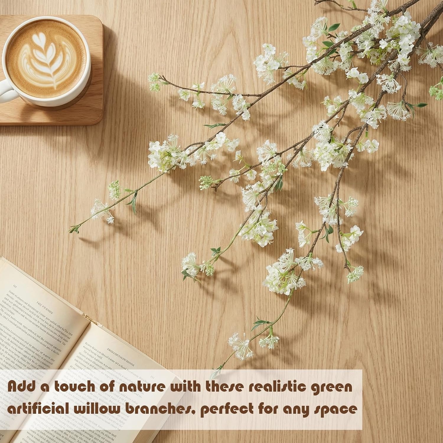 6Pcs 39.3 Inch Artificial White Snow Willow Branches For Vases Fake Artificial Flowers Real Touch Branches Fake Plants For Wedding Party Home Living Room Kitchen Decoration