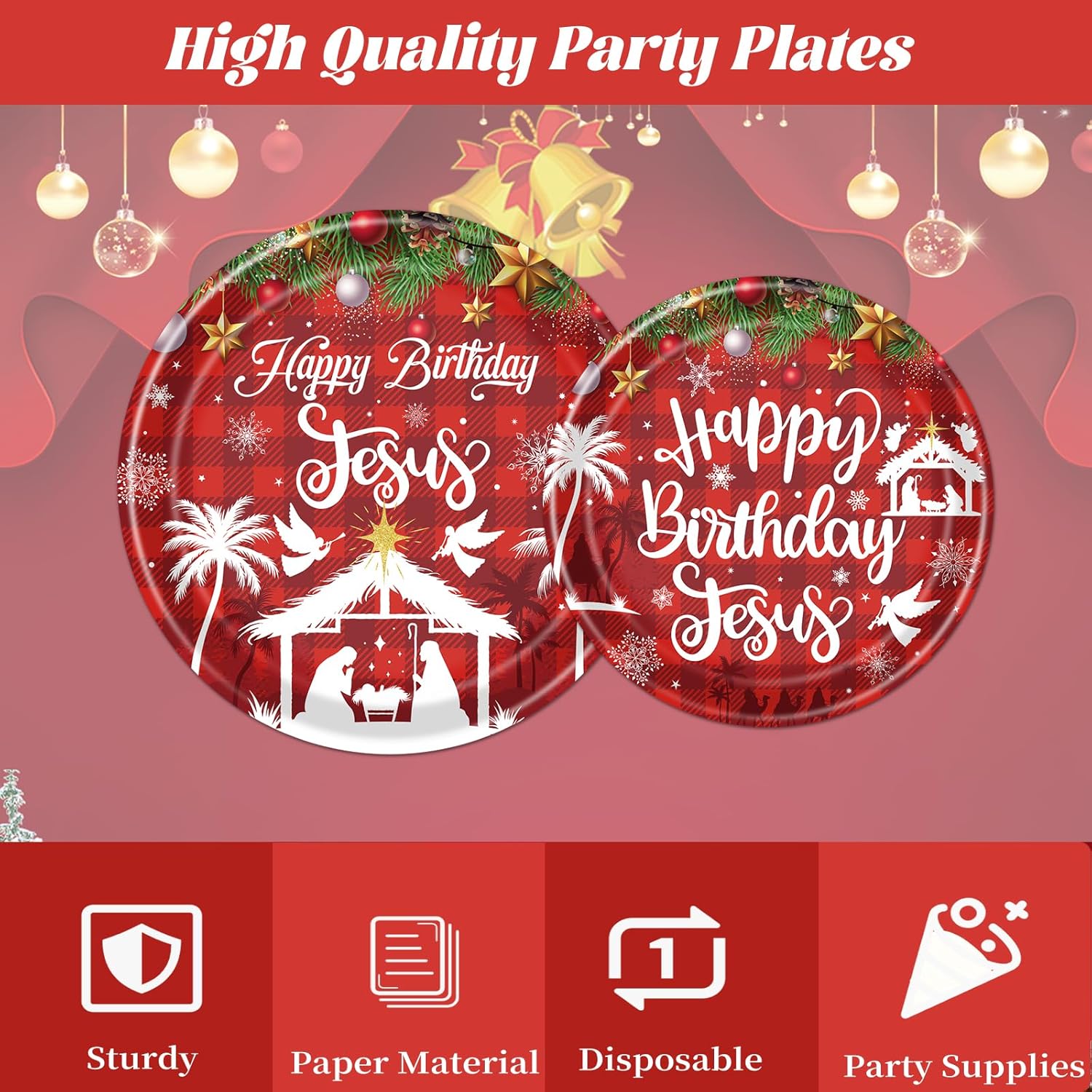 Deorfuy Christmas Nativity Party Decorations Tableware, 96Pcs Happy Birthday Jesus Disposable Paper Plates And Napkins Decoration, Xmas Jesus Is The Reason For The Season Forks Supplies Serves 24