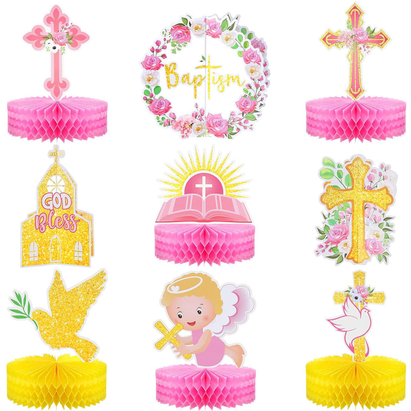 9 Pcs Pink Baptism Honeycomb Centerpieces Baby Shower Decorations For