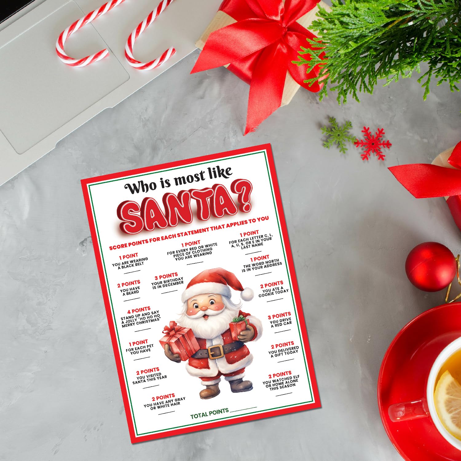 15 Who Is Most Like Santa Clause Game Cards- Fun & Easy For Family Christmas Holiday Office Friends Church Party, Supplies, Activity, Decorations
