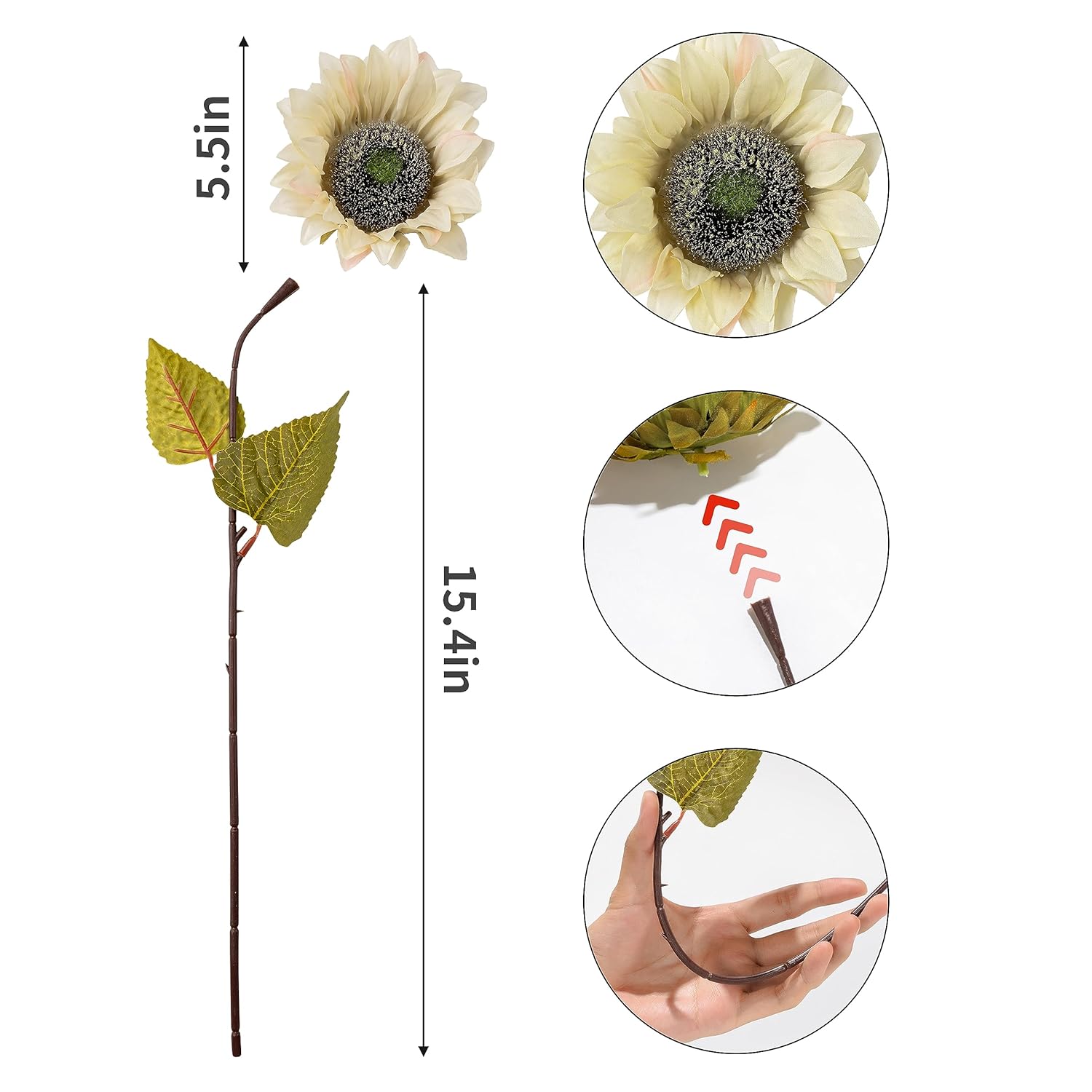 12Pcs Artificial Sunflowers With Long Stems 5.5" Silk Sunflowers Bulk For Wedding Home Garden Outdoor Party Decoration(Beige)