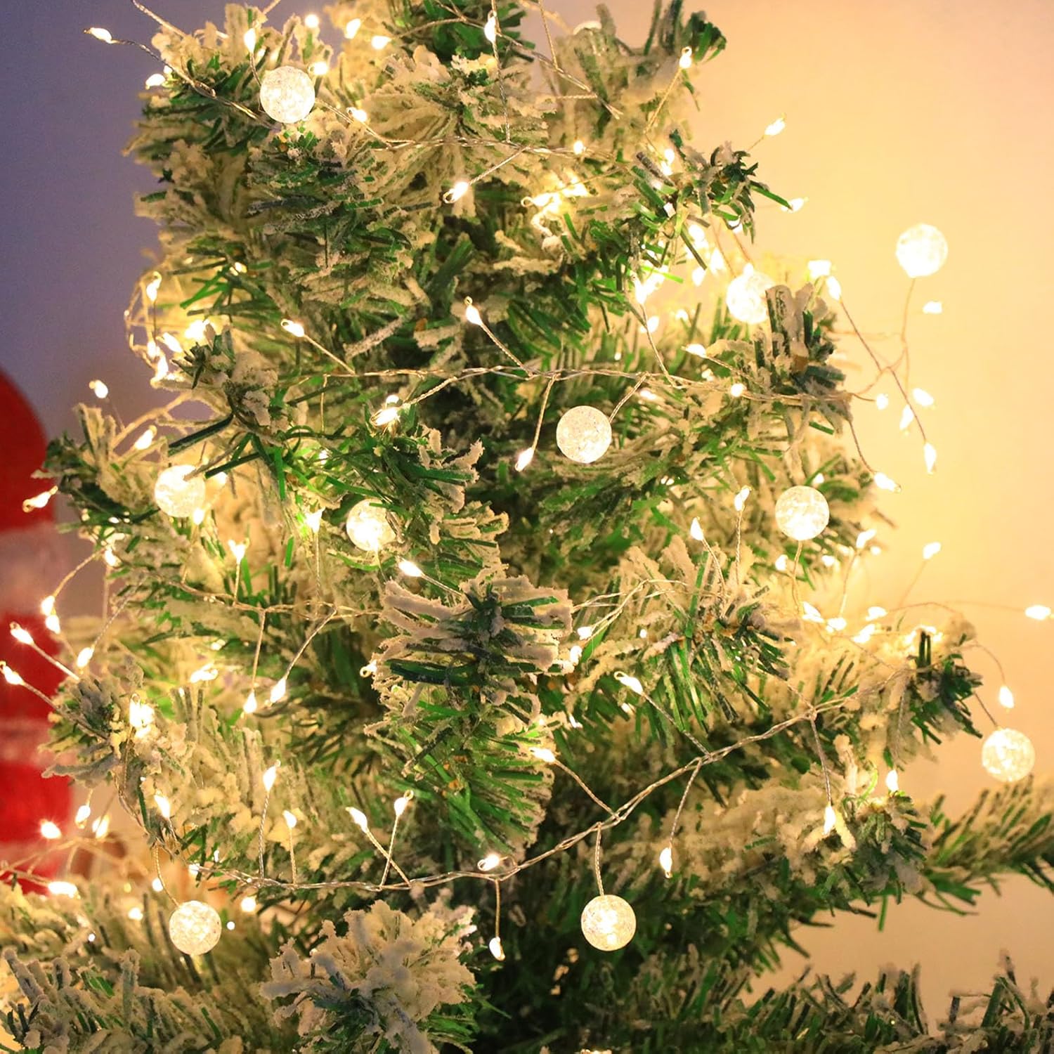 Copper Wire Firecracker Christmas Lights, 10Ft 200Led Battery Operated Twinkle Firecracker Fairy String Lights With Remo