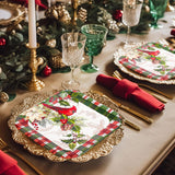 40Pcs 9 Inch Christmas Plates Merry Christmas Disposable Paper Plates Buffalo Plaid Xmas Cardinal Bird Pine Cone Party Plates For Holiday Party Dinner Tableware Supplies Decor