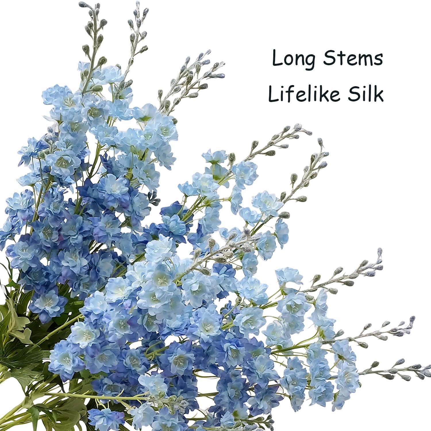 4Pcs Blue Delphinium Artificial Flowers, 34'' Lifelike Faux Larkspur Silk Flowers,Long Stem Fake Delphinium Plant Flower For Tall Floor Vase Outdoor Bouquet Home Table Kitchen Decor