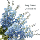 4Pcs Blue Delphinium Artificial Flowers, 34'' Lifelike Faux Larkspur Silk Flowers,Long Stem Fake Delphinium Plant Flower For Tall Floor Vase Outdoor Bouquet Home Table Kitchen Decor