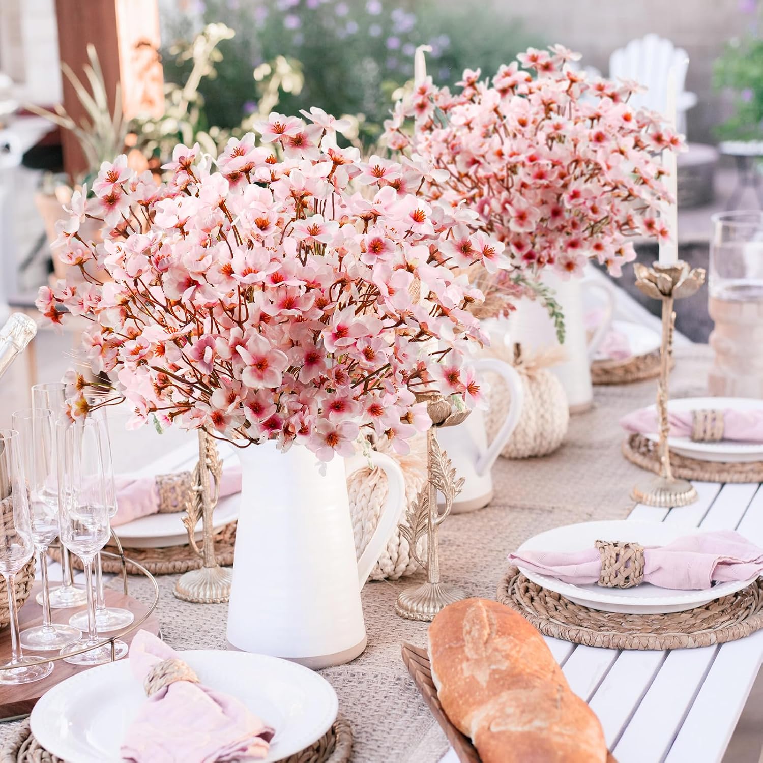 24Pcs Artificial Cherry Blossom Flower, Faux Silk Peach Blossom Branches Fake Plum Blossom Flowers Stems Arrangements For Diy Home Wedding Table Centerpieces Vase Decor