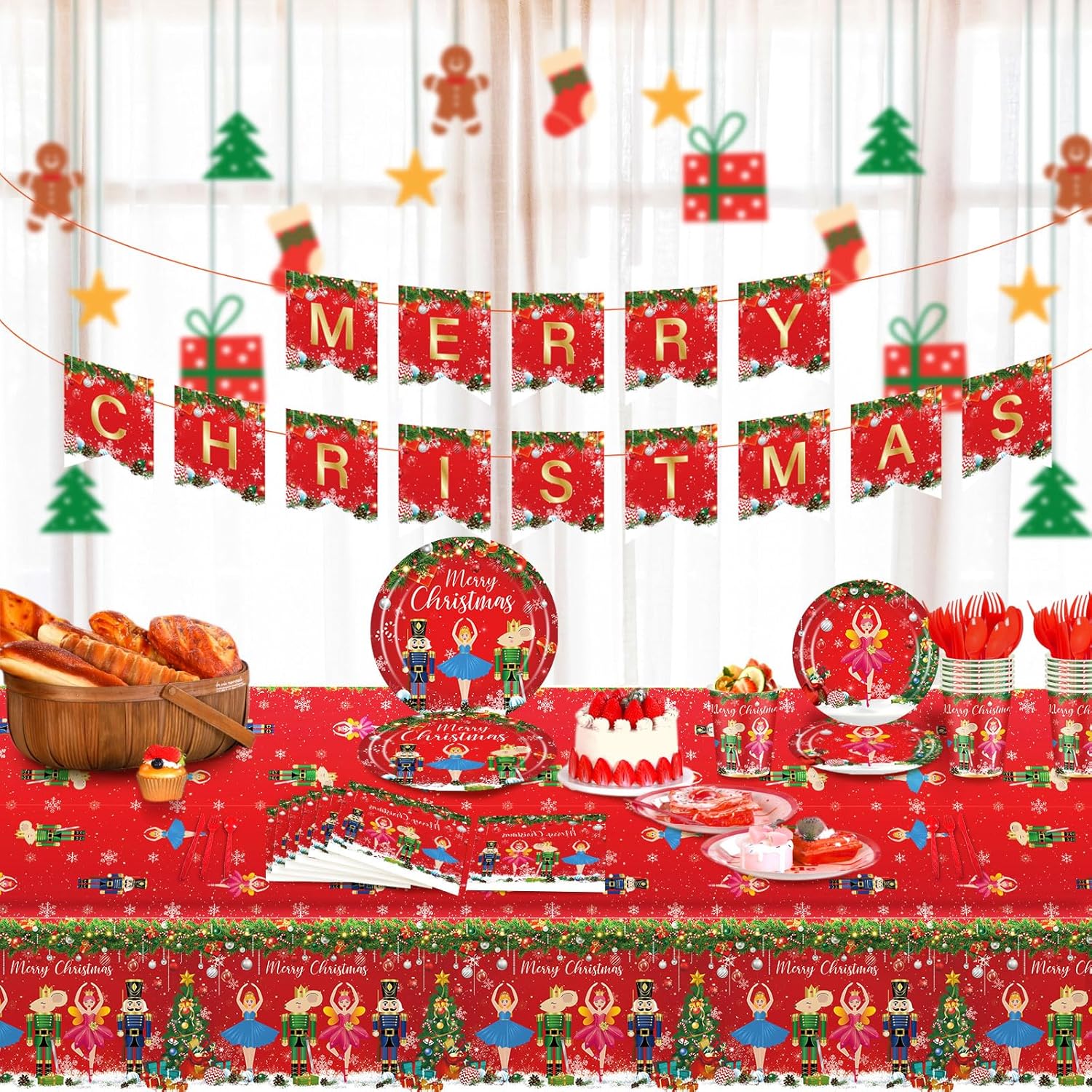 172 Pcs Nutcracker Party Supplies - Merry Christmas Banner, Tablecloth, Disposable Tableware, Napkins For Xmas Theme Holiday Party - Serves 24