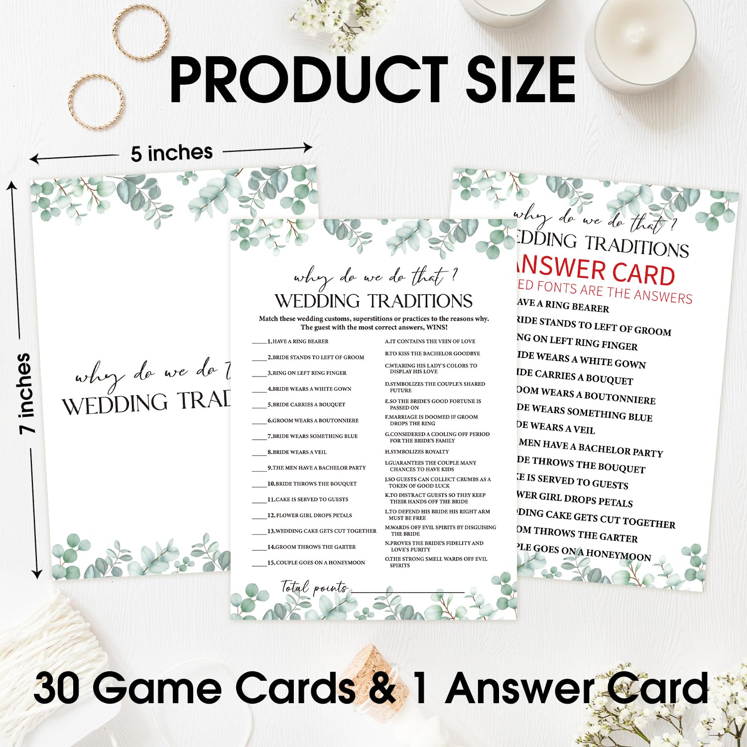 Why Do We Do That Wedding Traditions Bridal Shower Games, Eucalyptus Bridal Shower Game Cards Set Of 30 With 1 Answer Card, Wedding Engagement Bachelorette Party Activity Reception Supplies-A17