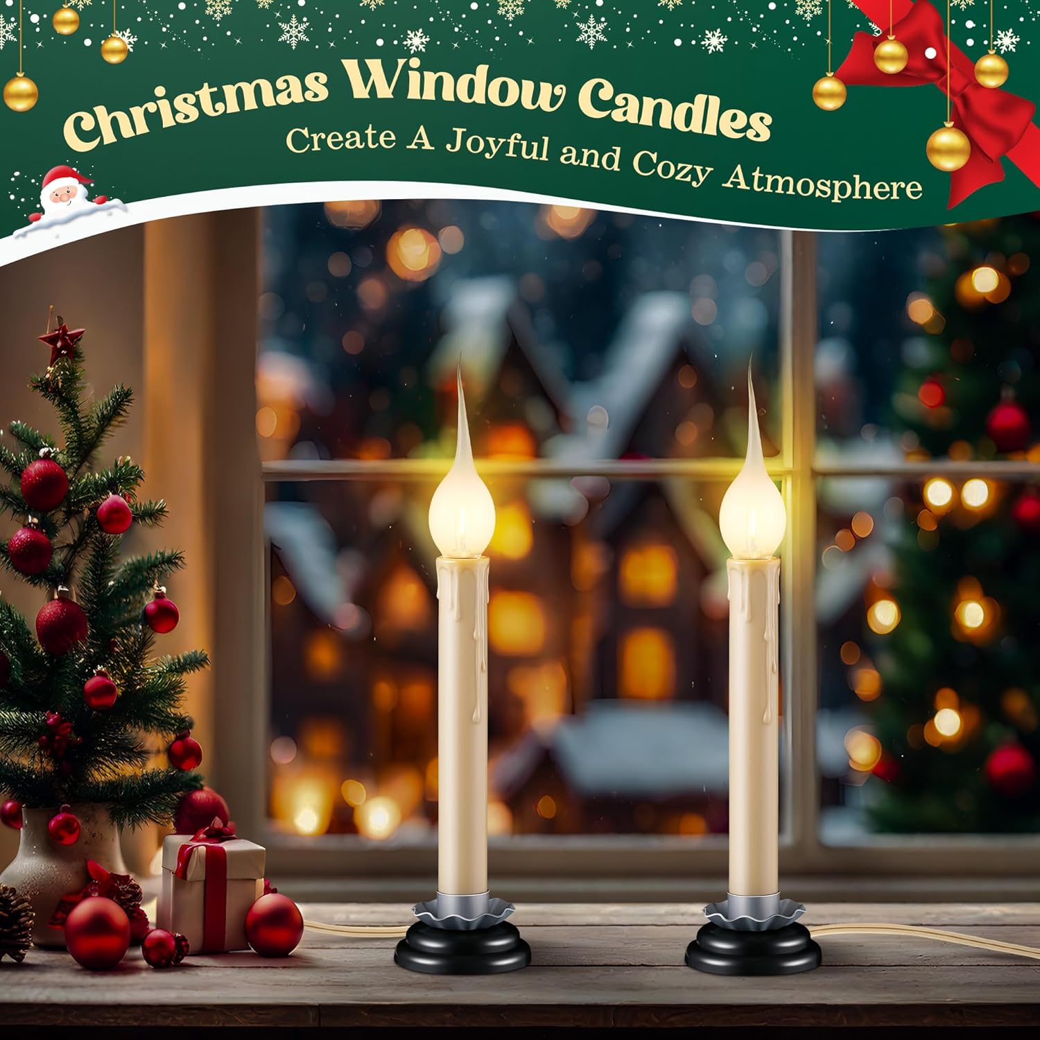 2 Pack Electric Window Candle Lights, 7 Inch Christmas Window Candles Plug In With Led Silicone Bulb, 120V C7 0.6W Warm White Country Rustic Candle Light With 5 Ft Cord And On/Off Switch