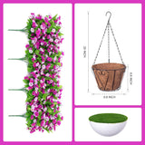 Artificial Flowers With Hanging Basket, Outdoor Faux Plants Silk Morning Glory Vines, Fake Green Arrangement For Garden Patio Spring Summer Decor(Darkorchid)