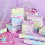 Holographic Birthday Wrapping Paper Roll Set, Iridescent Shiny Rainbow Foil Gift Wrap With Dots, Confetti And Happy Birthday Lettering For Kids, Girls, 3 Rolls, 17 Inches X 10 Feet Per Roll