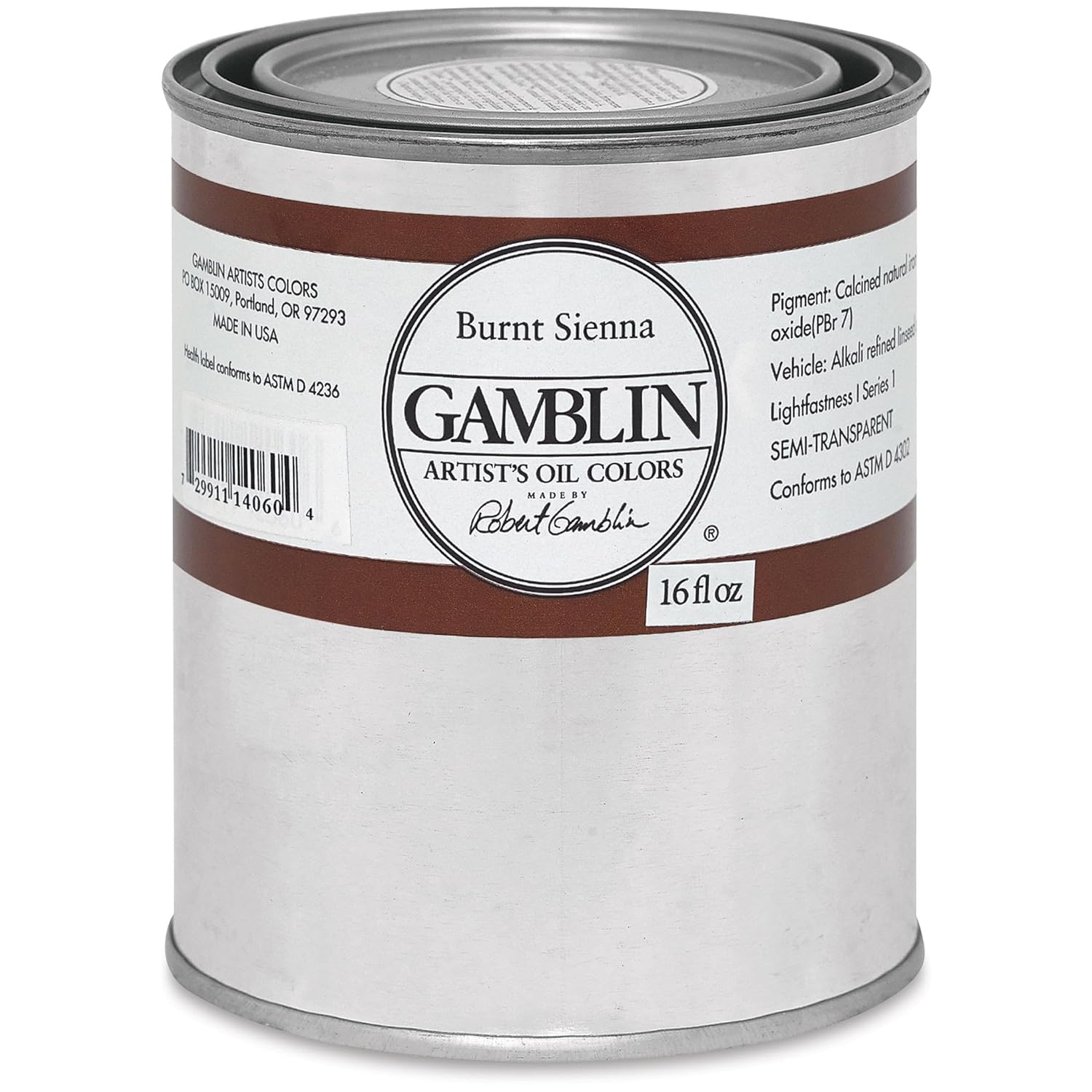 Gamblin Artist39;s Oil Color 16 oz Can - Burnt Sienna