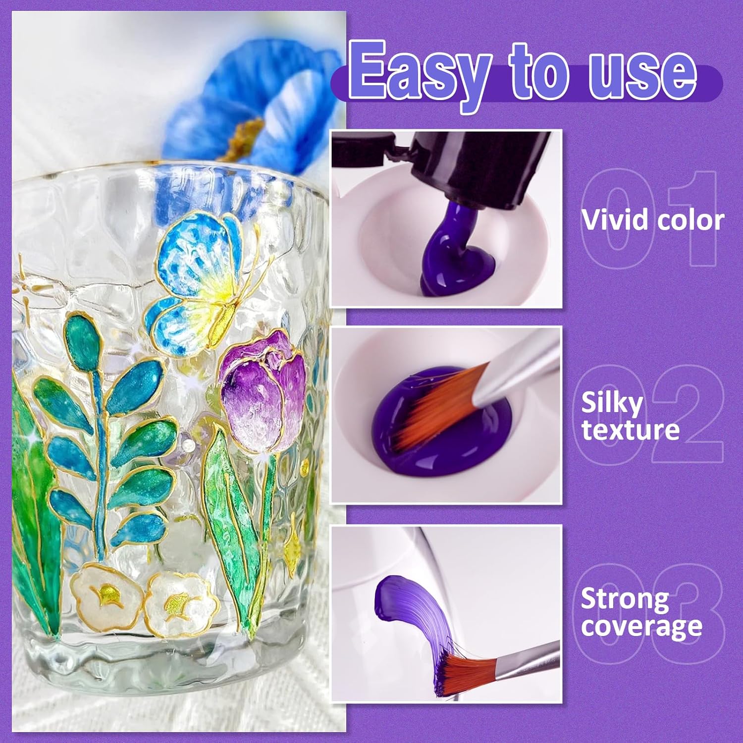 Stain Glass Paint Set With 6 Brushes, 1 Palette & 1 Sponge, 14 Colors Waterproof Permanent Glass Painting Kit For Arts On Wine Glasses,Bottle And Windows