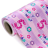 5Th Birthday Wrapping Paper - Mini Roll - 17 Inch X 33 Feet - Pink Floral And Happy Birthday Wrapping Paper For Girls, Party, Holiday