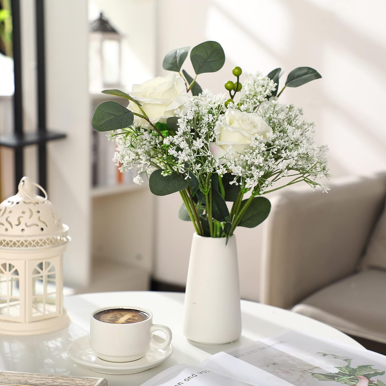 64 Pieces Artificial Flowers Plastic Baby Breath Flowers Faux Gypsophila Diy Floral Bouquets Arrangement Baby Breath Wedding Party Decoration For Party Home Office Garden Decor (White)