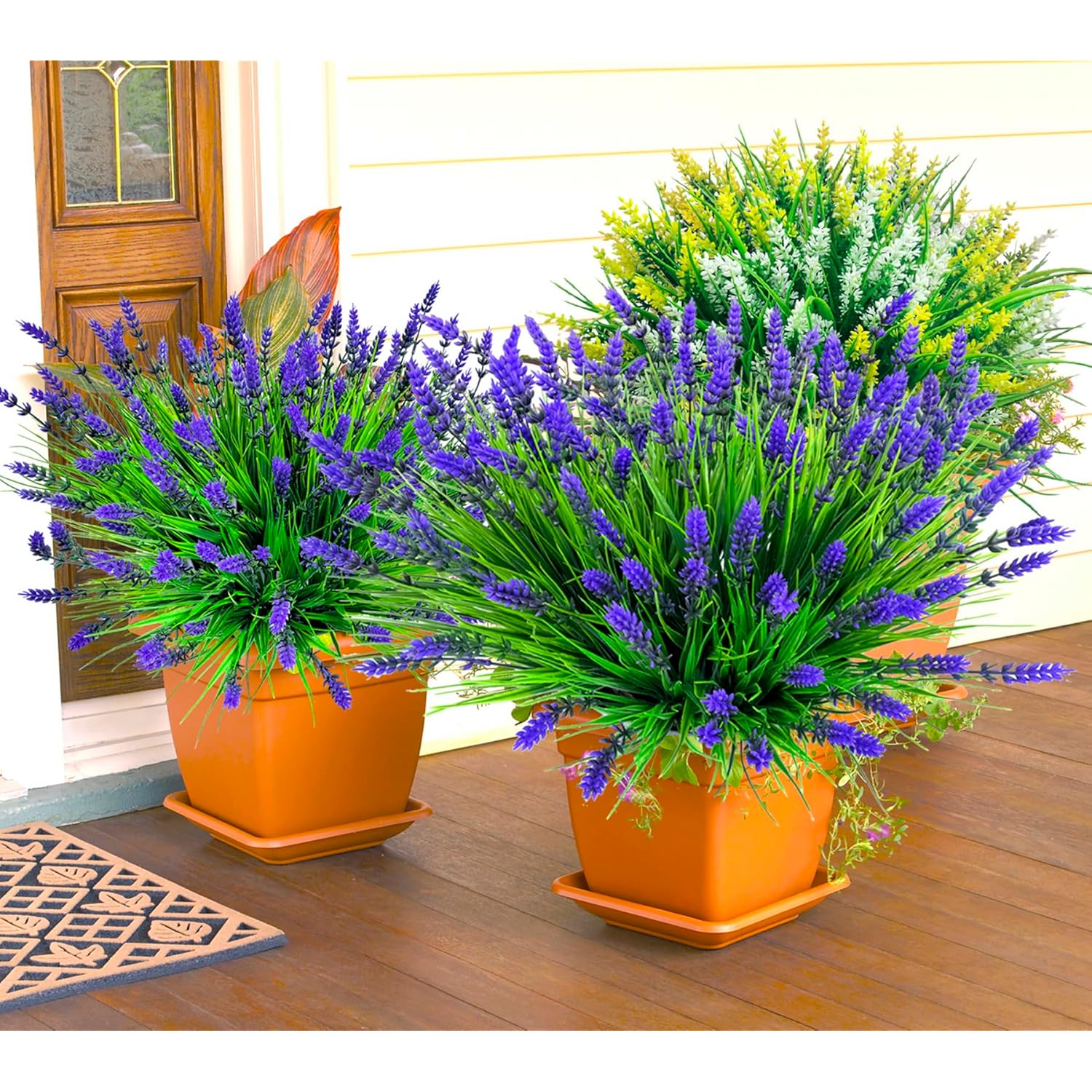 Artificial Plants Outdoor, 22 Pcs Fake Flowers Uv Resistant Outdoor Artificial Lavender Flowers, Plastic Faux Plants For Porch Garden Planter Yard Window Box