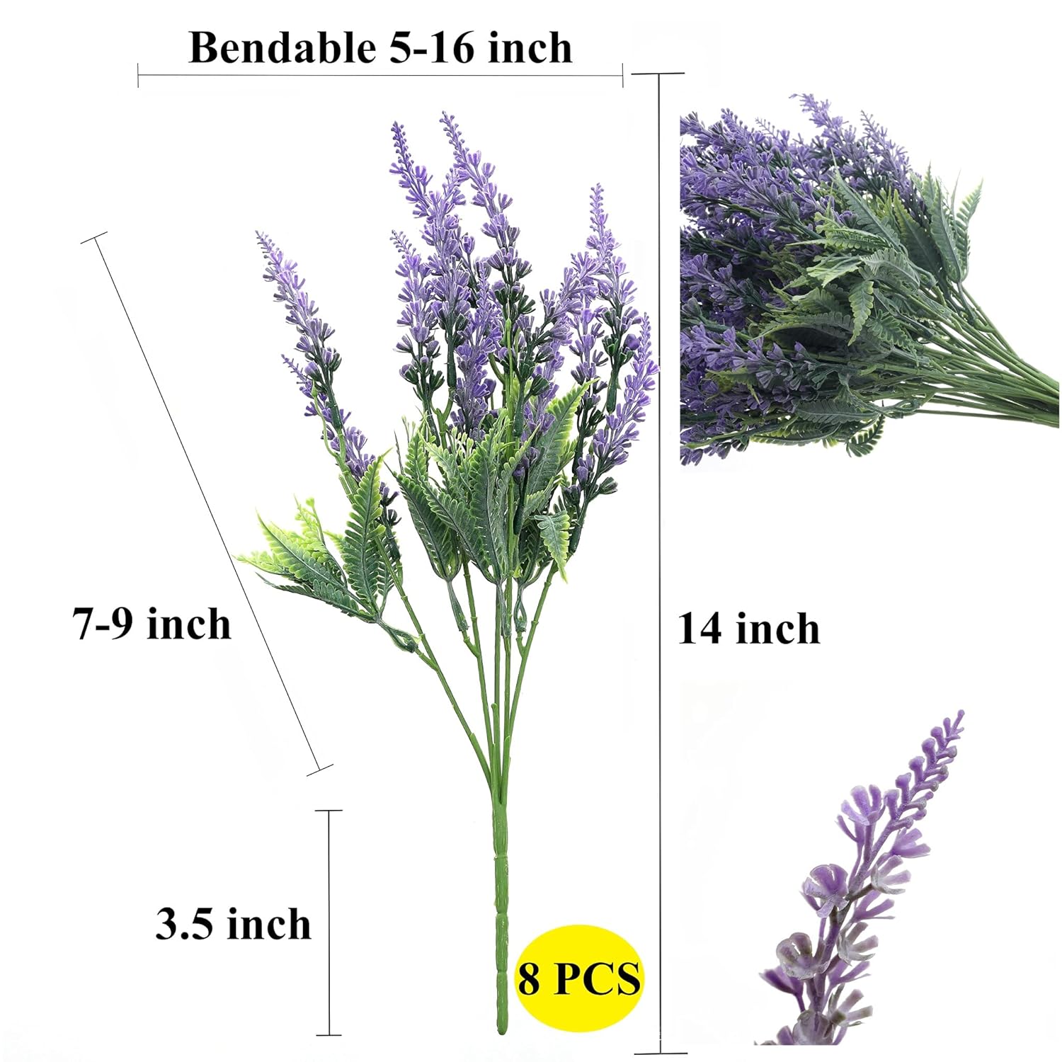 Lavender Artificial Flowers Bulk Stems Faux Purple Plants Real-Touch Bouquets Diy Home Decoration, 8Pcs