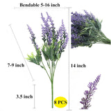 Lavender Artificial Flowers Bulk Stems Faux Purple Plants Real-Touch Bouquets Diy Home Decoration, 8Pcs