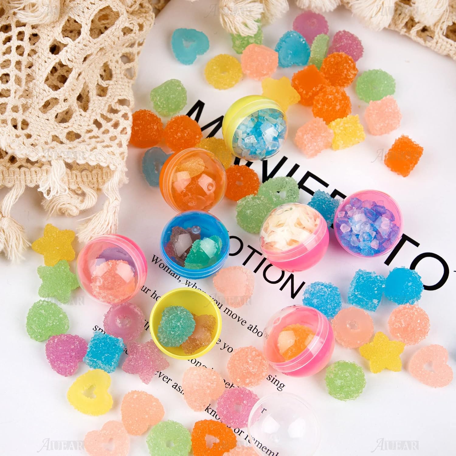 , Colorful Small Round Capsules 1.1 Inch Vending Machine Empty Plastic Gumball Containers For Party Favor Prize (50 Packs)