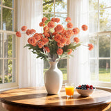 Artificial Flowers Indoor For Vase, 12Pcs Fake Silk Mums Long Stem Flowers, Look Real Mini Chrysanthemum Floral Arrangements For Home Decorations (Creamy Orange)