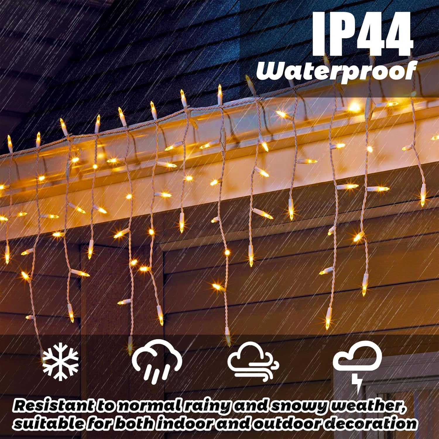 8.5 Ft 150 Icicle Lights Christmas String Lights Warmwhite Christmas Decorations Plug In Waterproof Outdoor Indoor Decor For Xmas, Thanksgiving Day, Party, Patio, Courtyard, Window, Fence Decor